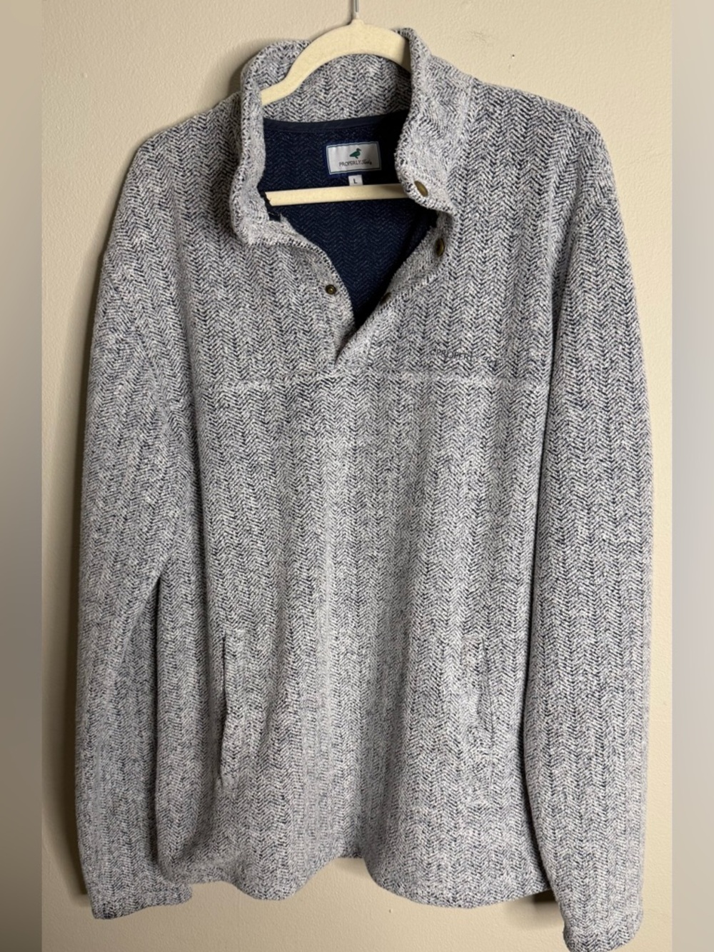 Properly Tied‎ Mens 1/2 Zip Lg Upland Pullover Pockets Gray With Pockets